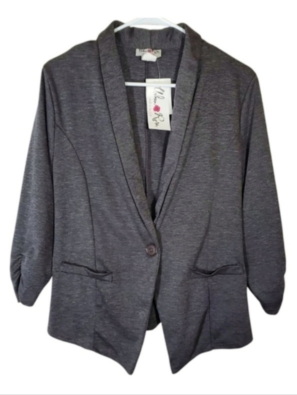 7393 * Urban Rose Ruched Sleeve Blazer Jacket Charcoal Gray Size L NWT Vintage